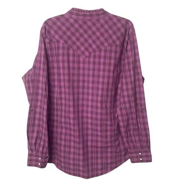 Wrangler Womens Western Shirt Plus Size Pearl Snap Plaid V-Neck Ruffle Size XXL - Picture 2 of 8